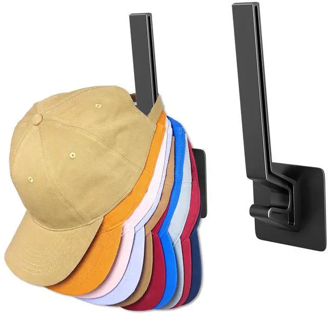 Main image of Hat Rack for Baseball Cap, Adhesive Ball Caps Holder on Wall, No Drilling Hat Organizer Wall Storage Wall Mount, Hat Hanger Display, Black, 2 Pack