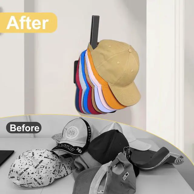 Alt view image 6 of 7 - Hat Rack for Baseball Cap, Adhesive Ball Caps Holder on Wall, No Drilling Hat Organizer Wall Storage Wall Mount, Hat Hanger Display, Black, 2 Pack