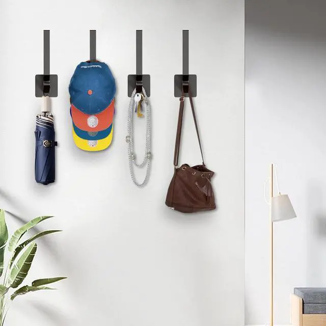 Alt view image 7 of 7 - Hat Rack for Baseball Cap, Adhesive Ball Caps Holder on Wall, No Drilling Hat Organizer Wall Storage Wall Mount, Hat Hanger Display, Black, 2 Pack