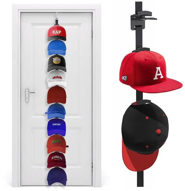 Main image of Hat Organizer for Baseball Caps, Over the Door Hat Rack with 10 Display Hooks and Hanger, 2-Way Hanging Hat Storage and Hat Holder for Bedroom, Entryway or Garage Doors 1 Pack