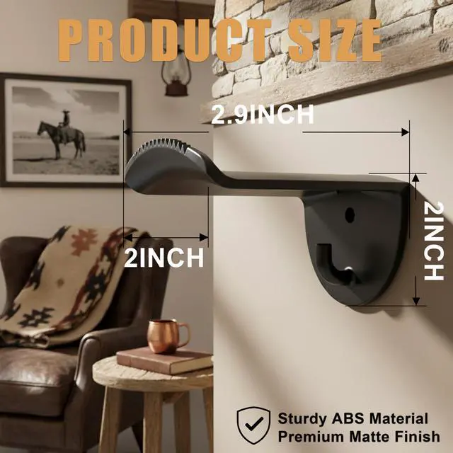 Alt view image 2 of 7 - Adhesive Hat Hooks for Wall, 8 Pack, 2.9" Cowboy Hat Rack Prevents Deformation, Hat Hangers with Key Hook for Baseball Caps & Fedora, Drill or Stick, Western Decor Organizer, Black