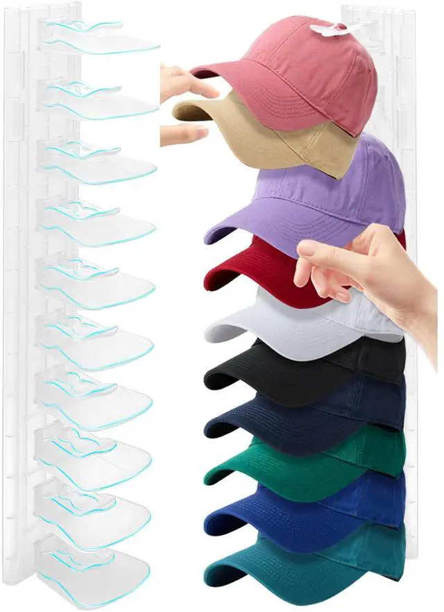 Main image of Hat Racks for Baseball Caps,Hats Rack Organizer Hold Up to 20 Hats,Hat Organizer for Baseball Caps Hat Holder Storage Display Adhesive/Wall Drilled for Wall,Door,Closet,Hat Racks for wall (1PK, Clear)