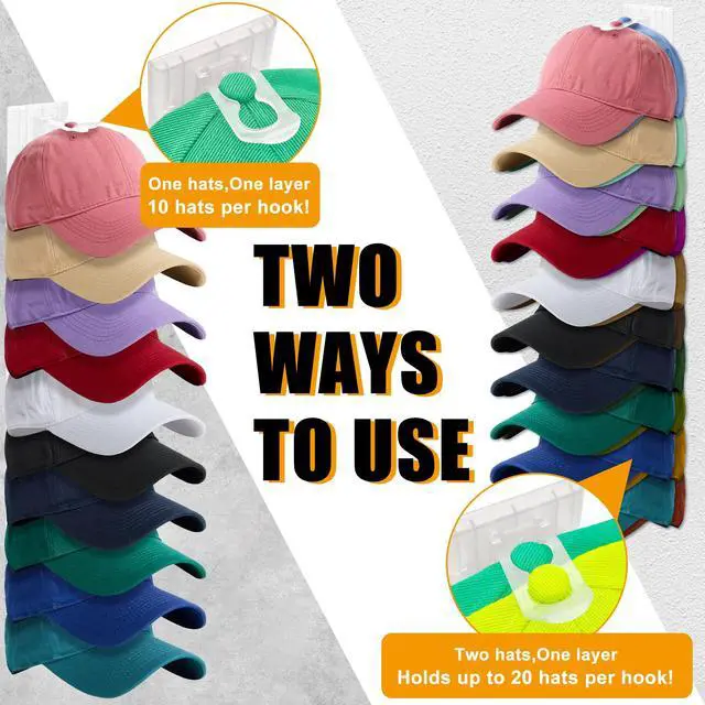 Alt view image 6 of 7 - Hat Racks for Baseball Caps,Hats Rack Organizer Hold Up to 20 Hats,Hat Organizer for Baseball Caps Hat Holder Storage Display Adhesive/Wall Drilled for Wall,Door,Closet,Hat Racks for wall (1PK, Clear)
