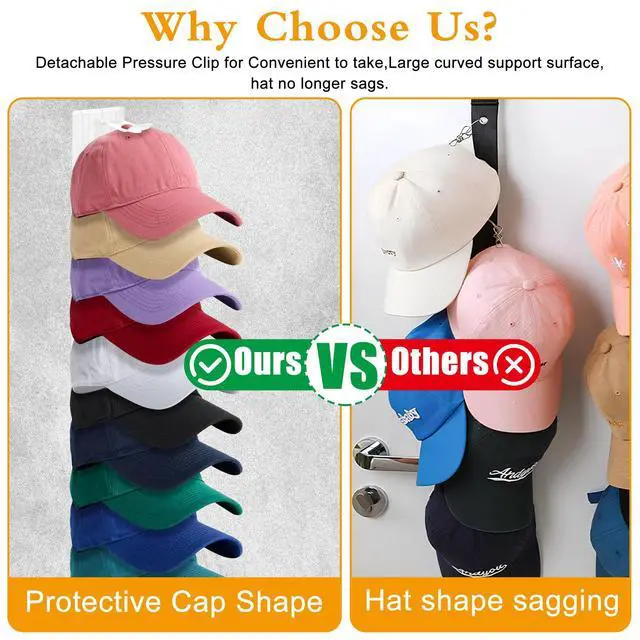 Alt view image 7 of 7 - Hat Racks for Baseball Caps,Hats Rack Organizer Hold Up to 20 Hats,Hat Organizer for Baseball Caps Hat Holder Storage Display Adhesive/Wall Drilled for Wall,Door,Closet,Hat Racks for wall (1PK, Clear)
