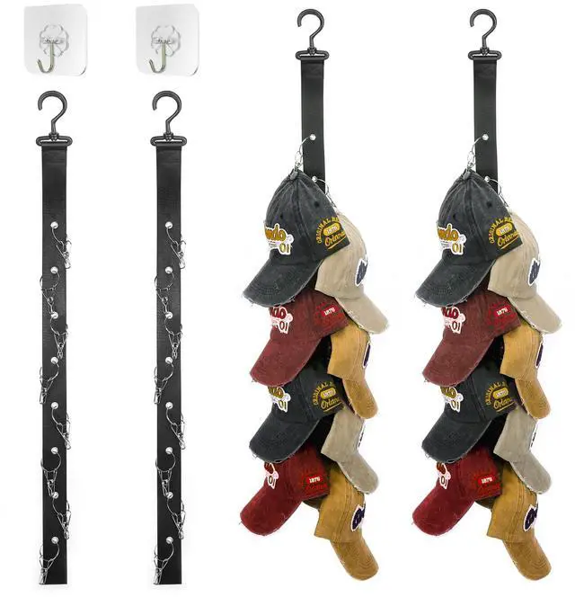 Main image of Hat Organizer for Baseball Caps,2 Pack Caps Wall Organizer, Door Hat Racks with 8 Stainless Steel Clips, Hat Hangers for Ball Caps and Accessories for Men and Women, Black