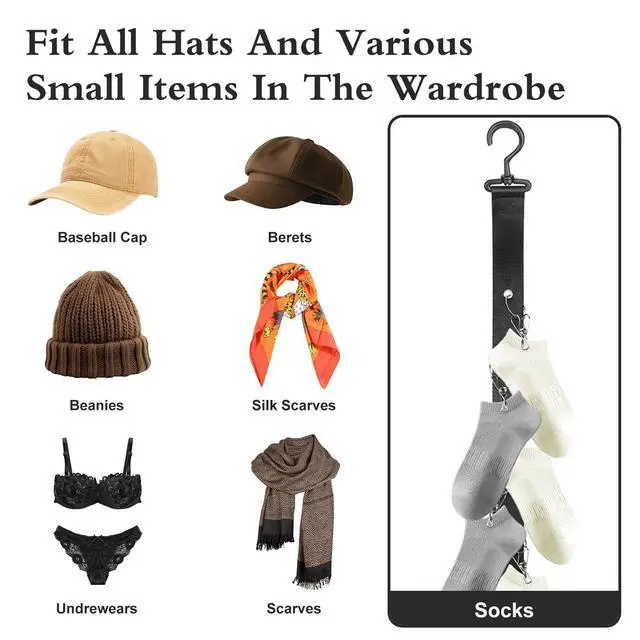 Alt view image 5 of 7 - Hat Organizer for Baseball Caps,2 Pack Caps Wall Organizer, Door Hat Racks with 8 Stainless Steel Clips, Hat Hangers for Ball Caps and Accessories for Men and Women, Black