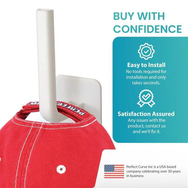 Alt view image 3 of 7 - Adhesive Hooks for Hat Storage (4-Pack), Multi-Purpose Organizer, Versatile, No Drilling, Hat Organizer, Durable Hooks for Baseball Caps and Accessories, White