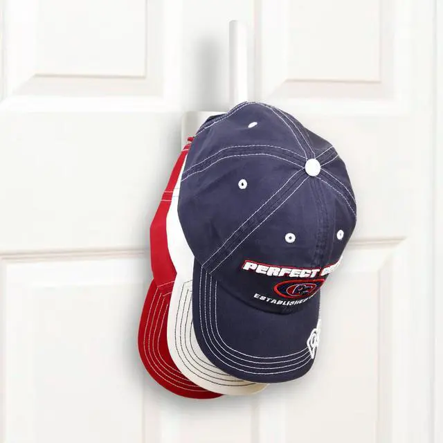 Alt view image 7 of 7 - Adhesive Hooks for Hat Storage (4-Pack), Multi-Purpose Organizer, Versatile, No Drilling, Hat Organizer, Durable Hooks for Baseball Caps and Accessories, White