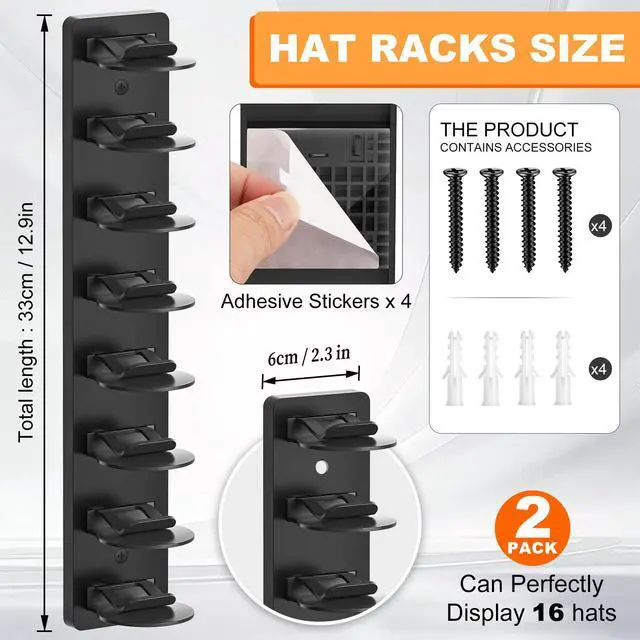 Alt view image 2 of 7 - 1 Pack Hat Organizer for Baseball Caps: Wall-Mount Hat Rack for Closet Door | Hat Holder on Wall Provides Multi-Layer Storage, Strong Adhesive & Screw Setup for Closet Doors & Bedroom Wall Cap Storage