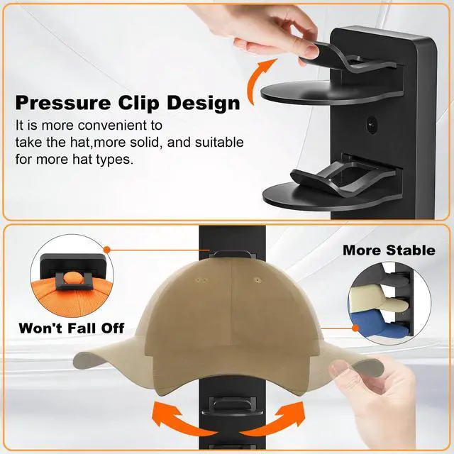 Alt view image 4 of 7 - 1 Pack Hat Organizer for Baseball Caps: Wall-Mount Hat Rack for Closet Door | Hat Holder on Wall Provides Multi-Layer Storage, Strong Adhesive & Screw Setup for Closet Doors & Bedroom Wall Cap Storage