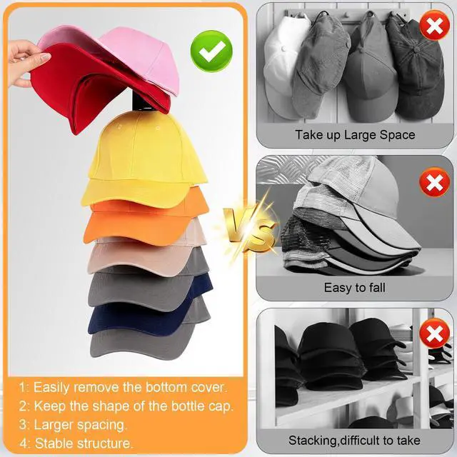 Alt view image 5 of 7 - 1 Pack Hat Organizer for Baseball Caps: Wall-Mount Hat Rack for Closet Door | Hat Holder on Wall Provides Multi-Layer Storage, Strong Adhesive & Screw Setup for Closet Doors & Bedroom Wall Cap Storage