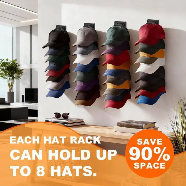 Alt view image 6 of 7 - 1 Pack Hat Organizer for Baseball Caps: Wall-Mount Hat Rack for Closet Door | Hat Holder on Wall Provides Multi-Layer Storage, Strong Adhesive & Screw Setup for Closet Doors & Bedroom Wall Cap Storage