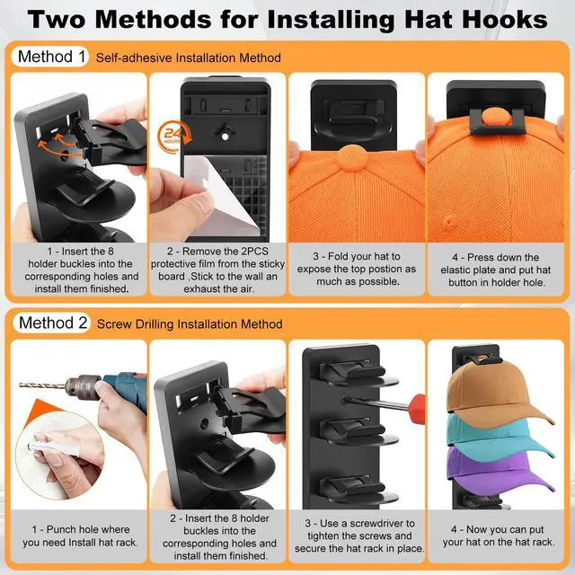 Alt view image 7 of 7 - 1 Pack Hat Organizer for Baseball Caps: Wall-Mount Hat Rack for Closet Door | Hat Holder on Wall Provides Multi-Layer Storage, Strong Adhesive & Screw Setup for Closet Doors & Bedroom Wall Cap Storage