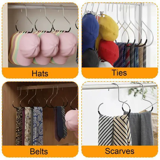Alt view image 4 of 7 - 4 PCS Hat Organizer for Baseball Caps, Black Hat Storage Hook Stainless Steel Hat Hangers for Closet Hat Rack Hat Holder for Baseball Caps Cap Organizer for Cap Tank Top Belt Tie Purse Bra
