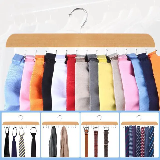 Alt view image 6 of 6 - 2 Pack Hat Hangers for Closet, 14 Hook Cap Organizer, Wood | No Assembly, Double-Sided Hooks, Rotates 360°, Hardwood And Stainless Steel, For Caps, Belts, Ties, And Scarves