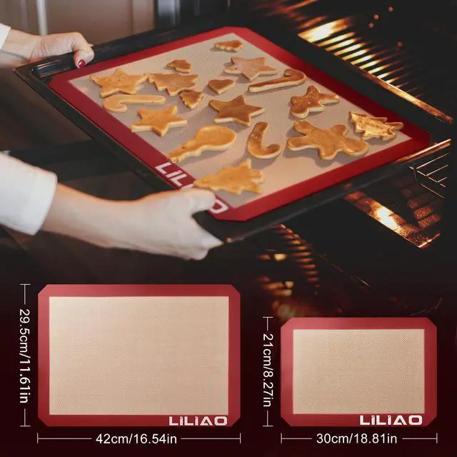 Alt view image 2 of 7 - Silicone Baking Mat, 3-Pack Non-Stick Reusable Baking Mat, Oven Baking Sheet for Making Cookies, Macaroons, Bread and Pastry (Red)