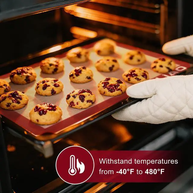 Alt view image 3 of 7 - Silicone Baking Mat, 3-Pack Non-Stick Reusable Baking Mat, Oven Baking Sheet for Making Cookies, Macaroons, Bread and Pastry (Red)