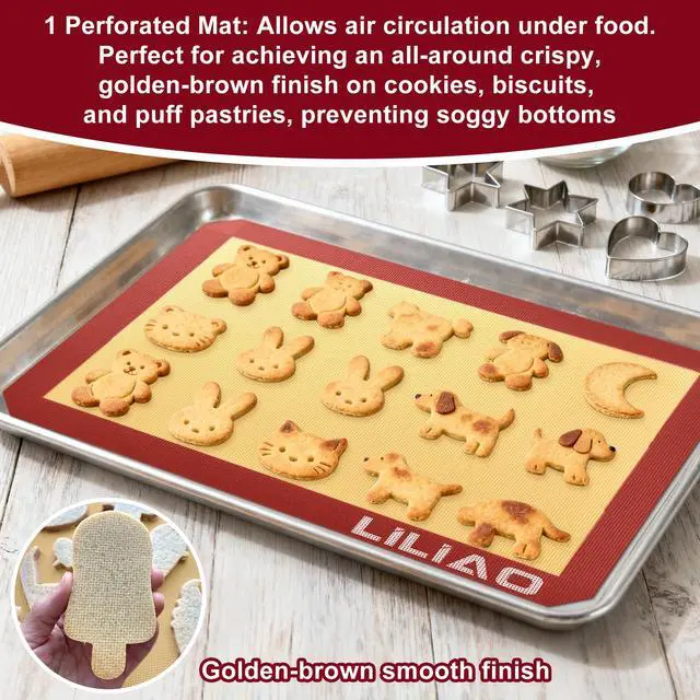 Alt view image 5 of 7 - Silicone Baking Mat, 3-Pack Non-Stick Reusable Baking Mat, Oven Baking Sheet for Making Cookies, Macaroons, Bread and Pastry (Red)