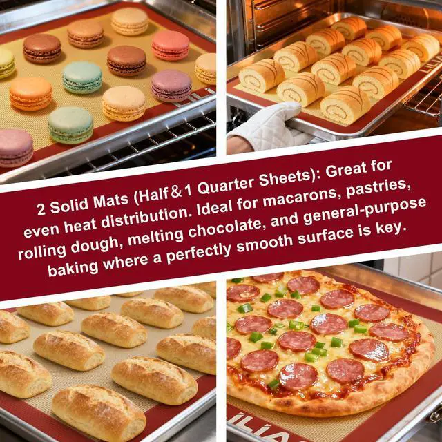 Alt view image 6 of 7 - Silicone Baking Mat, 3-Pack Non-Stick Reusable Baking Mat, Oven Baking Sheet for Making Cookies, Macaroons, Bread and Pastry (Red)