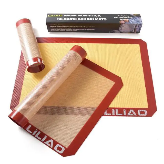 Alt view image 7 of 7 - Silicone Baking Mat, 3-Pack Non-Stick Reusable Baking Mat, Oven Baking Sheet for Making Cookies, Macaroons, Bread and Pastry (Red)