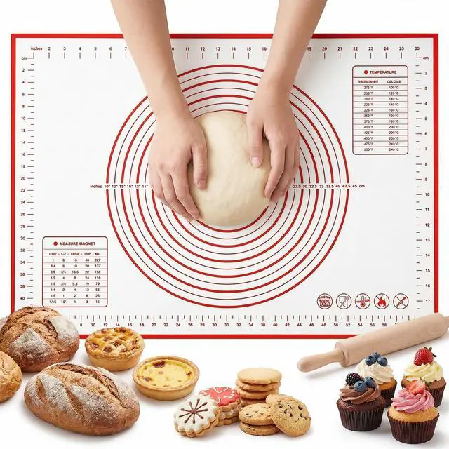 Main image of Silicone Baking Mat Non-Slip with Measurements & Conversion Chart, Large 27.5 x 19.7 Inch Baking Mat for Rolling Pin, Dough Kneading, Sourdough Bread Baking Supplies, Kitchen Silicone Mat