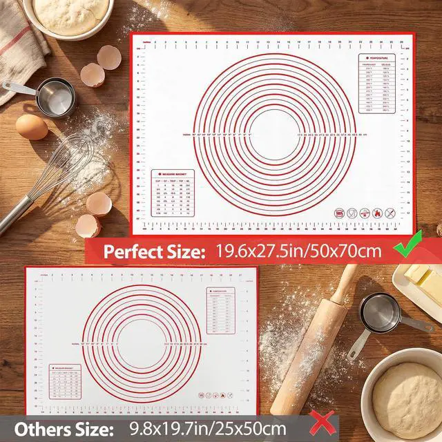 Alt view image 2 of 5 - Silicone Baking Mat Non-Slip with Measurements & Conversion Chart, Large 27.5 x 19.7 Inch Baking Mat for Rolling Pin, Dough Kneading, Sourdough Bread Baking Supplies, Kitchen Silicone Mat