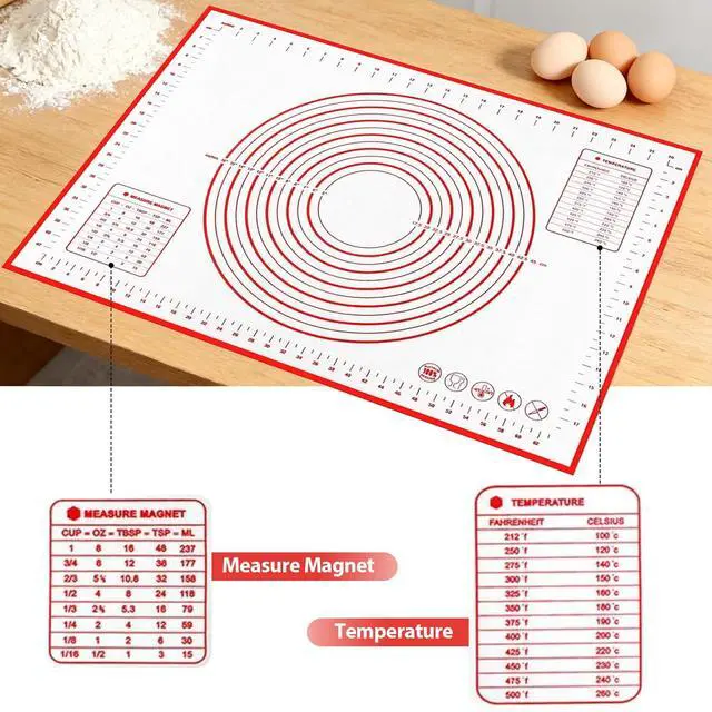 Alt view image 3 of 5 - Silicone Baking Mat Non-Slip with Measurements & Conversion Chart, Large 27.5 x 19.7 Inch Baking Mat for Rolling Pin, Dough Kneading, Sourdough Bread Baking Supplies, Kitchen Silicone Mat