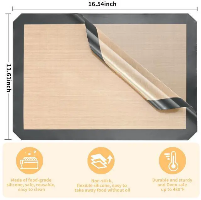 Alt view image 2 of 7 - Silicone Baking Mat Set, Non-Stick Reusable Food-Grade Oven Liners, Half Sheet Size 16.54 x 11.62 Inch, Grey, 2 Pack