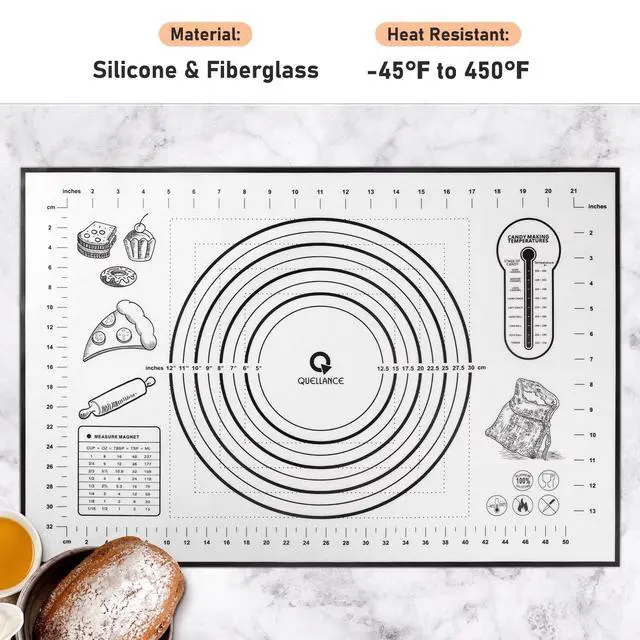 Alt view image 2 of 7 - Silicone Baking Mat Extra Large, Pastry Mat with Measurement, Kitchen Counter Mat for Pie Crust, Pizza and Cookies - BPA Free Oven Liner/Kneading Matts,16" x 24", Black