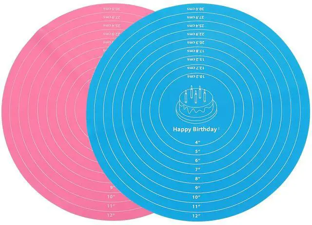 Main image of 12 Inch Round Silicone Cake Mat, 2Pcs, Blue+Pink | With Measurements, Non-Stick, For Cake Turntable, Dough Rolling, Cookies & Pizza, Heat Resistant, Reusable Pastry Pad