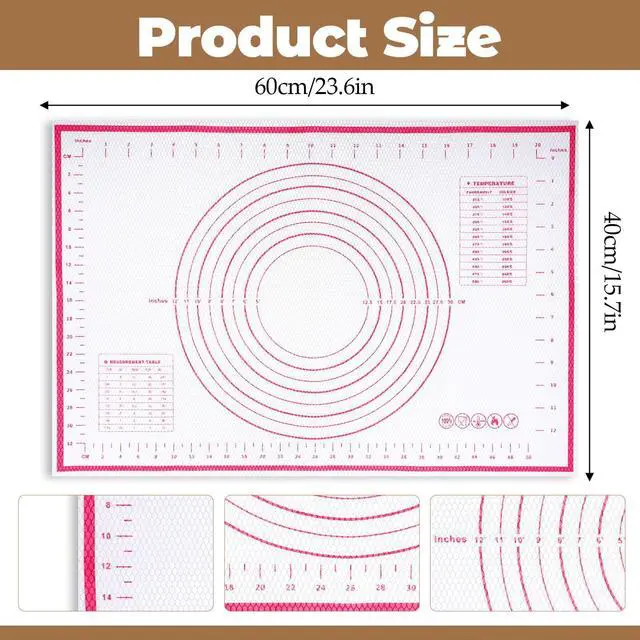 Alt view image 2 of 7 - Silicone Baking Mat 23.6" × 15.7" Extra Large Pastry Dough Mat with Measurements For Rolling Dough Bread Pizza Pie Crust Fondant Making Oven Liner Kitchen Counter Non-Slip Non Stick Reusable