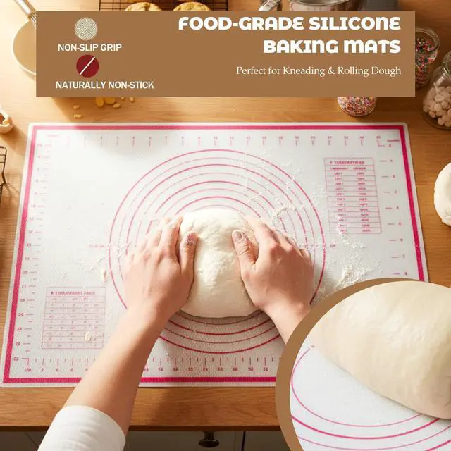 Alt view image 4 of 7 - Silicone Baking Mat 23.6" × 15.7" Extra Large Pastry Dough Mat with Measurements For Rolling Dough Bread Pizza Pie Crust Fondant Making Oven Liner Kitchen Counter Non-Slip Non Stick Reusable