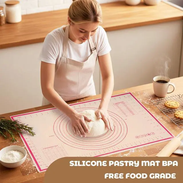 Alt view image 5 of 7 - Silicone Baking Mat 23.6" × 15.7" Extra Large Pastry Dough Mat with Measurements For Rolling Dough Bread Pizza Pie Crust Fondant Making Oven Liner Kitchen Counter Non-Slip Non Stick Reusable