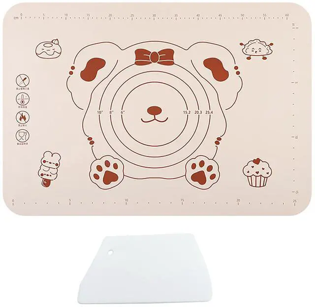 Main image of Silicone Dough Mat and Scraper, 25.6 Inch x 17.7 Inch Beige Pastry Mat with Size Scale, Anti Stick and Anti Slip Mat for Kneading Baking in Ketchen, Picnic and Party (L)