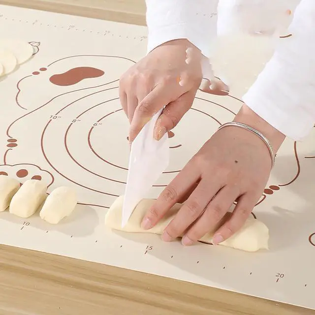 Alt view image 5 of 6 - Silicone Dough Mat and Scraper, 25.6 Inch x 17.7 Inch Beige Pastry Mat with Size Scale, Anti Stick and Anti Slip Mat for Kneading Baking in Ketchen, Picnic and Party (L)
