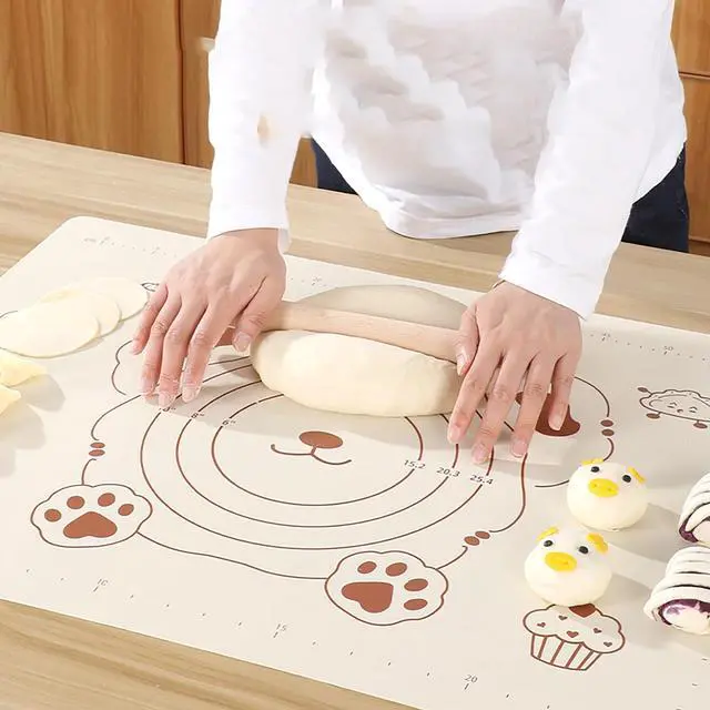 Alt view image 6 of 6 - Silicone Dough Mat and Scraper, 25.6 Inch x 17.7 Inch Beige Pastry Mat with Size Scale, Anti Stick and Anti Slip Mat for Kneading Baking in Ketchen, Picnic and Party (L)