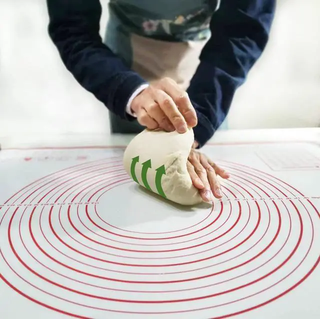 Alt view image 3 of 4 - silicone pastry non stick baking mat with measurement fondant mat with three sizes for silicone baking mat, counter mat, dough rolling mat,fondant/pie crust mat (Red, 16"L x 12"W)