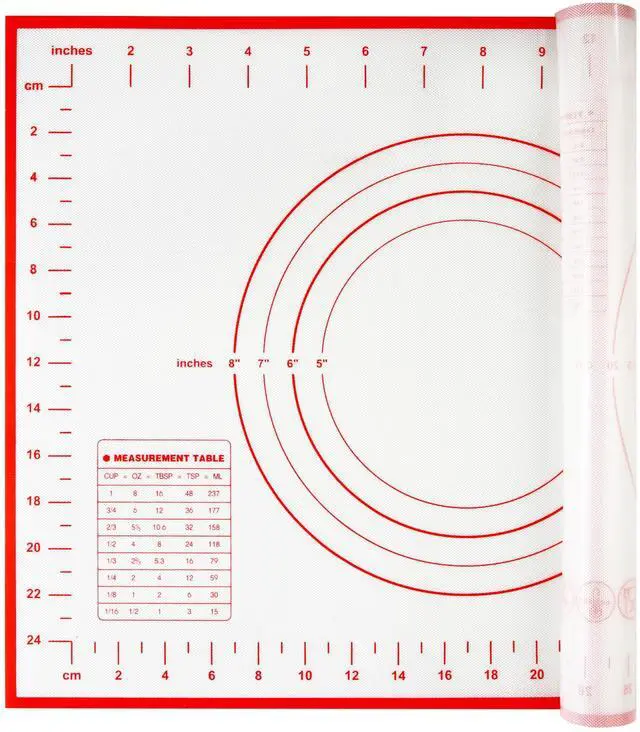 Main image of silicone pastry non stick baking mat with measurement fondant mat with three sizes for silicone baking mat, counter mat, dough rolling mat,fondant/pie crust mat (Red, 16"L x 12"W)