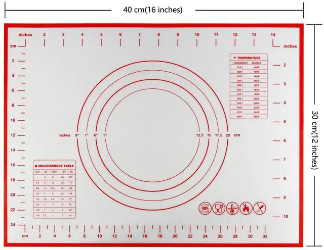 Alt view image 2 of 4 - silicone pastry non stick baking mat with measurement fondant mat with three sizes for silicone baking mat, counter mat, dough rolling mat,fondant/pie crust mat (Red, 16"L x 12"W)