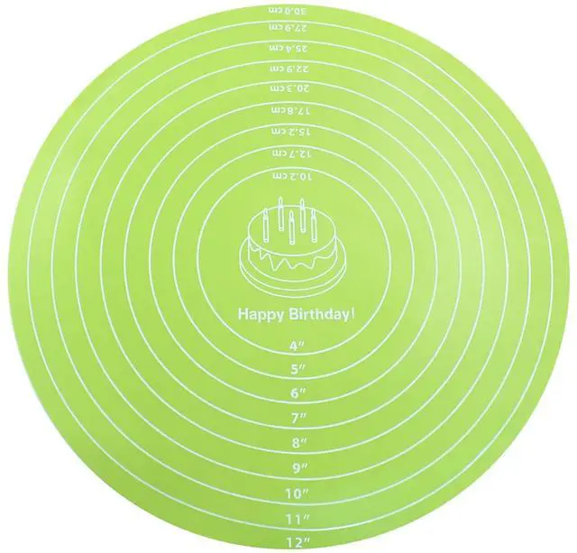 Main image of 12 Inch Round Silicone Cake Mat, Green | Silicone Baking Mat, With Measurement, For Cake Turntable, For Rolling Dough