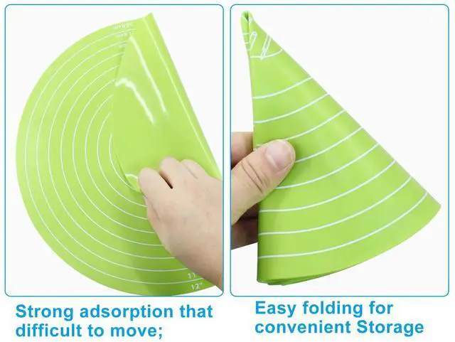 Alt view image 2 of 5 - 12 Inch Round Silicone Cake Mat, Green | Silicone Baking Mat, With Measurement, For Cake Turntable, For Rolling Dough