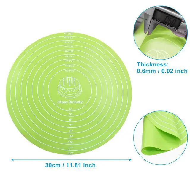 Alt view image 3 of 5 - 12 Inch Round Silicone Cake Mat, Green | Silicone Baking Mat, With Measurement, For Cake Turntable, For Rolling Dough