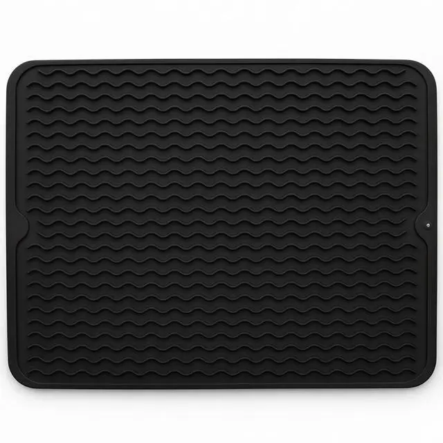 Main image of Silicone Dish Drying Mat 16 x 12 Inch, Non-Slip Heat Resistant Food-Grade Silicone Dish Pad, Easy Clean Multipurpose Sink Mat & Counter Protector, Black