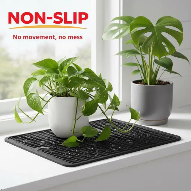 Alt view image 4 of 7 - Silicone Dish Drying Mat 16 x 12 Inch, Non-Slip Heat Resistant Food-Grade Silicone Dish Pad, Easy Clean Multipurpose Sink Mat & Counter Protector, Black