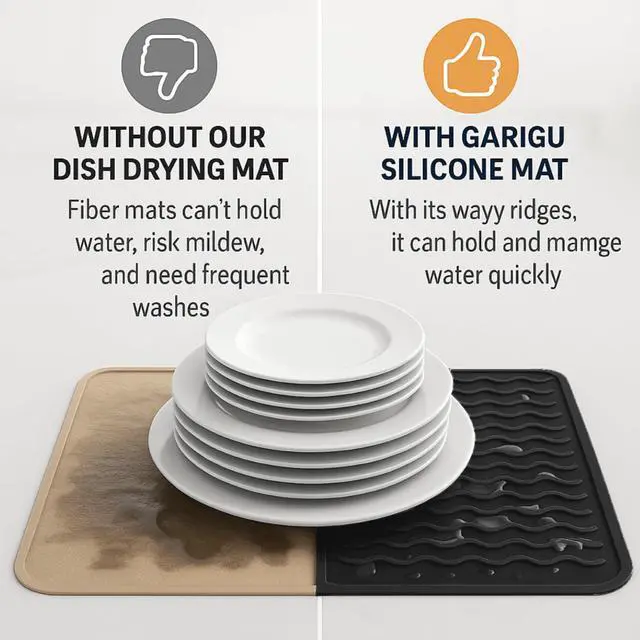Alt view image 5 of 7 - Silicone Dish Drying Mat 16 x 12 Inch, Non-Slip Heat Resistant Food-Grade Silicone Dish Pad, Easy Clean Multipurpose Sink Mat & Counter Protector, Black