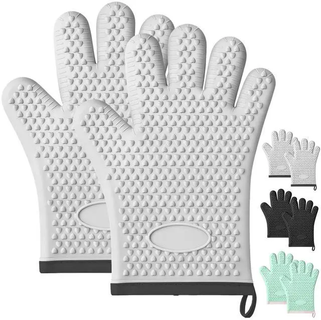 Main image of 2Pack Oven Mitts Heat Resistant,Silicone Oven Gloves with Fingers,Waterproof & Non-Slip Oven Gloves with Soft Cotton Lining,Oven Glove Kitchen Mitts for Cooking Baking Grilling and BBQ(Grey)