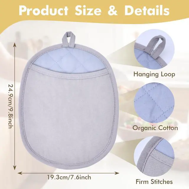 Alt view image 2 of 7 - 2Pack Heat-Resistant Silicone Pot Holders & Oven Mitts Set, Kitchen Hot Pads for Hands and Pots, Non-Slip Grip & Dishwasher Safe, Kitchen Accessories for Baking, Cooking, Grilling(Grey)