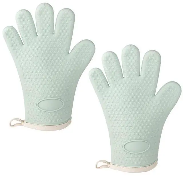 Main image of 2 PCS Silicone Oven Mitts, Waterproof & Non-Slip Oven Gloves with Fingers, Oven Gloves with Soft Cotton Lining for Baking Cooking Barbecue, Great Gift for Cooking (Green)