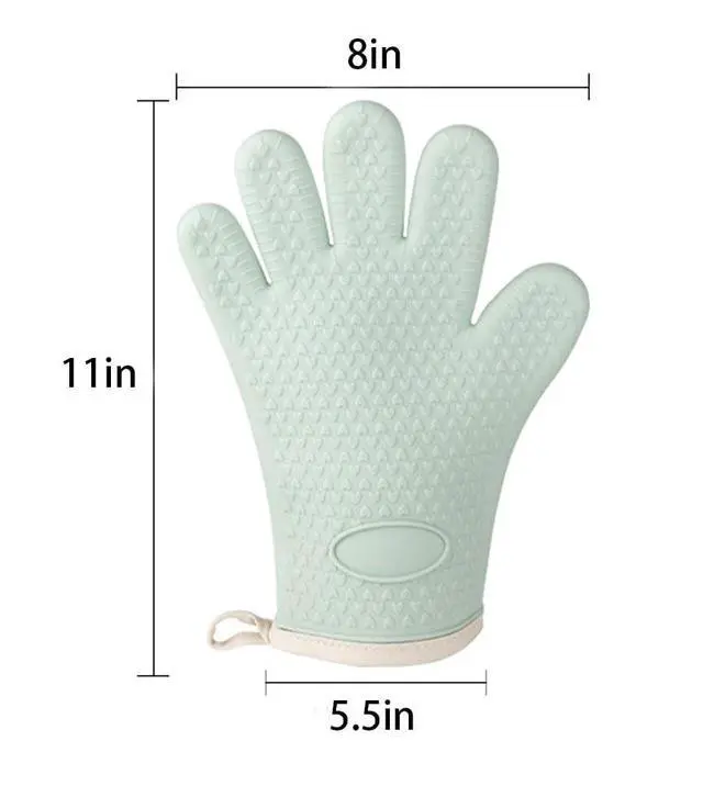 Alt view image 2 of 5 - 2 PCS Silicone Oven Mitts, Waterproof & Non-Slip Oven Gloves with Fingers, Oven Gloves with Soft Cotton Lining for Baking Cooking Barbecue, Great Gift for Cooking (Green)