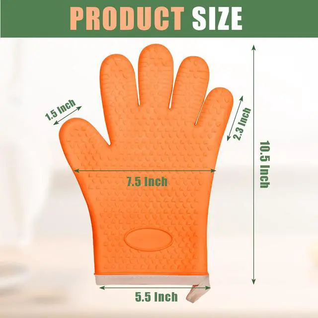Alt view image 3 of 7 - Silica Gel Oven Mitts, Orange, 1 Pair | Heat Resistant, Waterproof, Non-Slip, Cotton Lined, For Baking Cooking Barbecue/Women